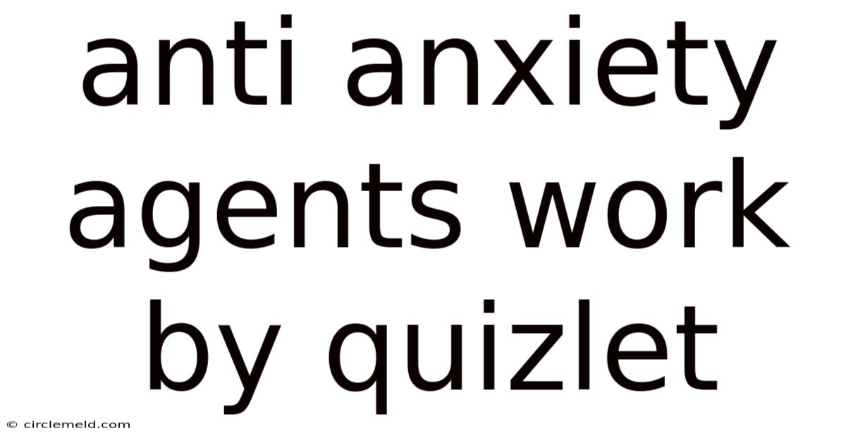 Anti Anxiety Agents Work By Quizlet