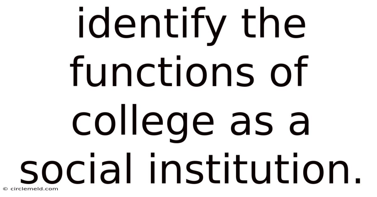 Identify The Functions Of College As A Social Institution.