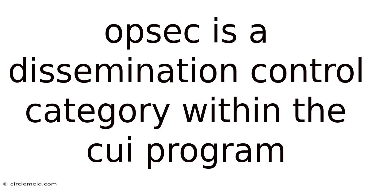 Opsec Is A Dissemination Control Category Within The Cui Program